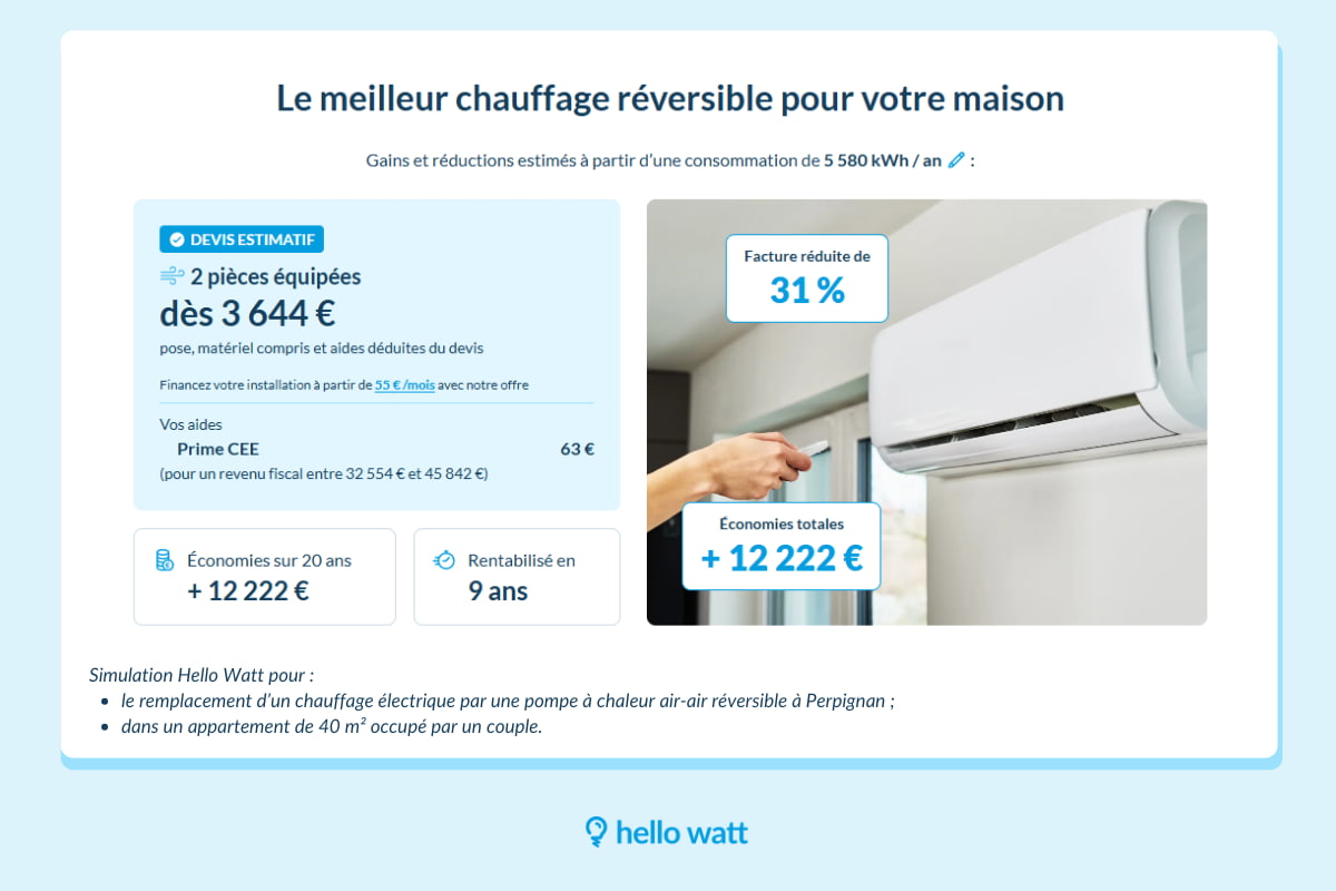 Simulation devis climatisation réversible Perpignan